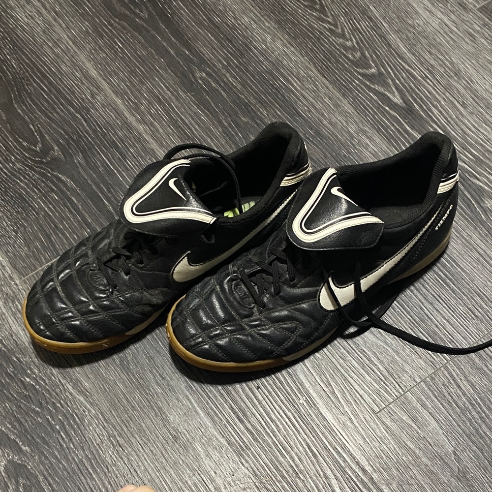 Nike Black and White Indoor Soccer Shoes with Gum Outsole